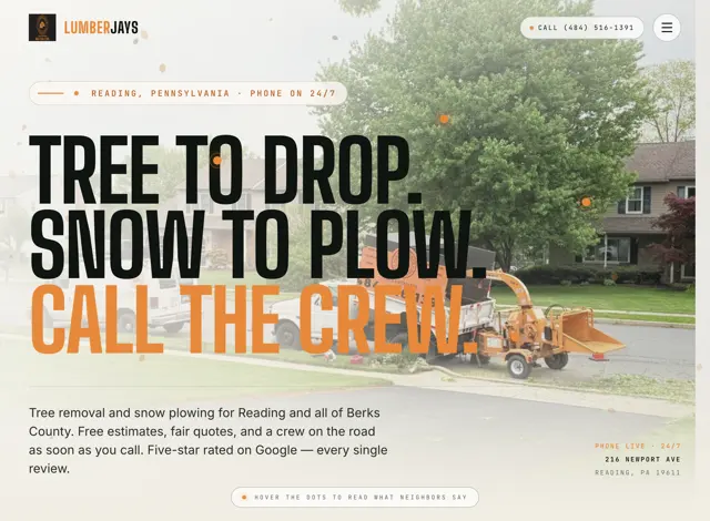 Lumberjays — tree removal and snow plowing website built by Vexion Labs