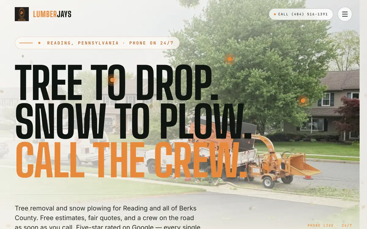 Lumberjays — tree removal and snow plowing website built by Vexion Labs