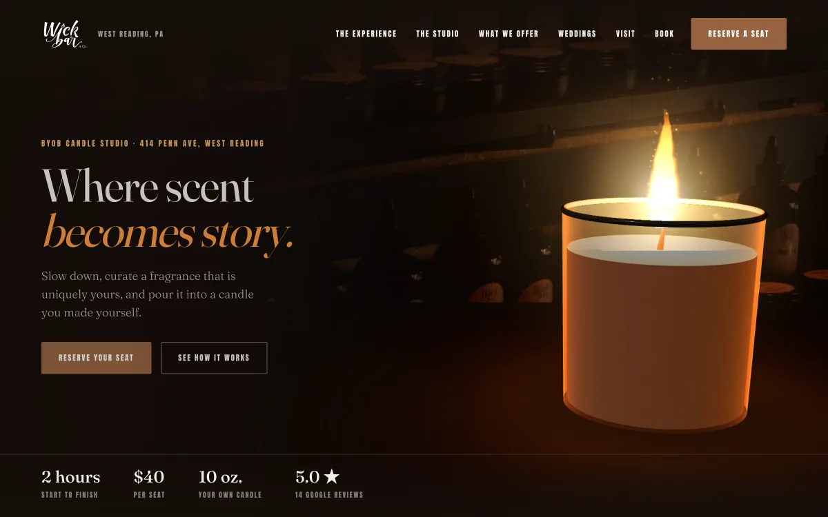 Wick Bar & Co. — candle-making studio website built by Vexion Labs