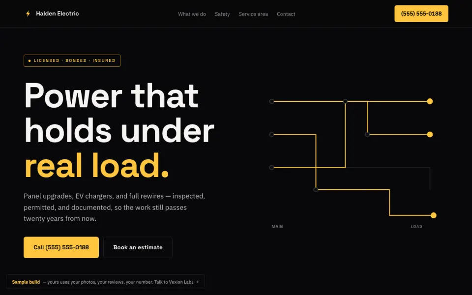 Sample electrical website built by Vexion Labs