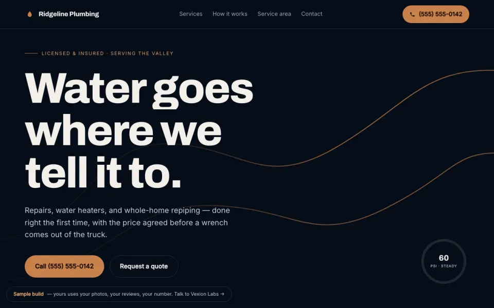 Sample plumbing website built by Vexion Labs